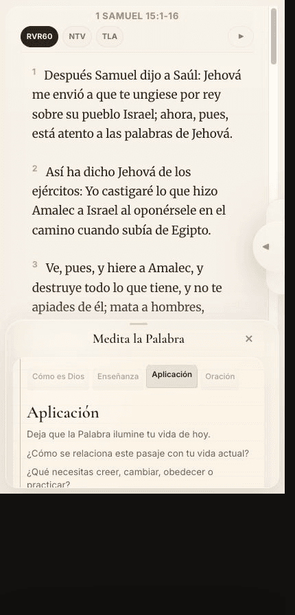 Interfaz de lectura bíblica Su Voz a Diario